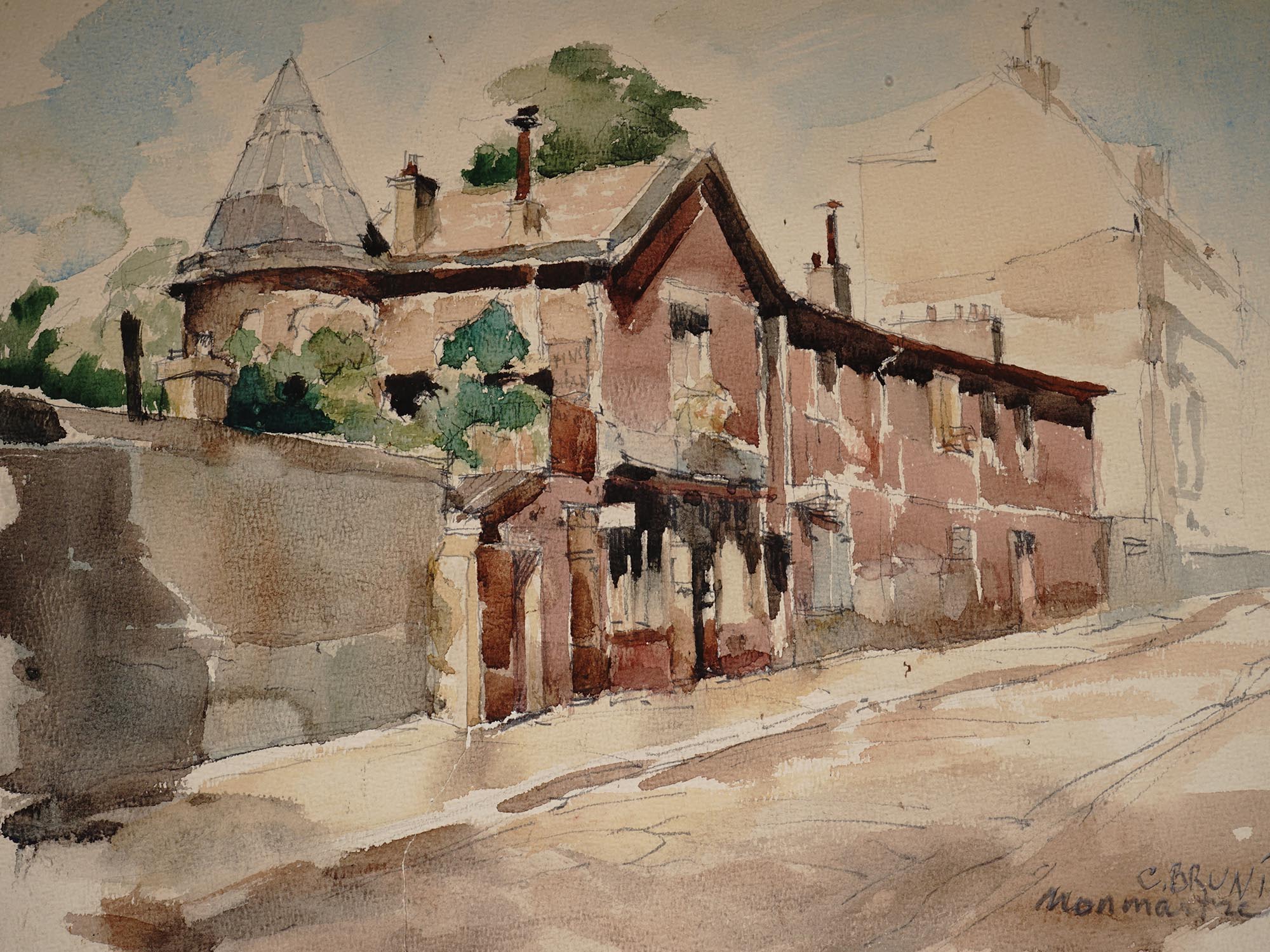 RUSSIAN WATERCOLOR MONTMARTRE PAINTING BY BRUNI PIC-1